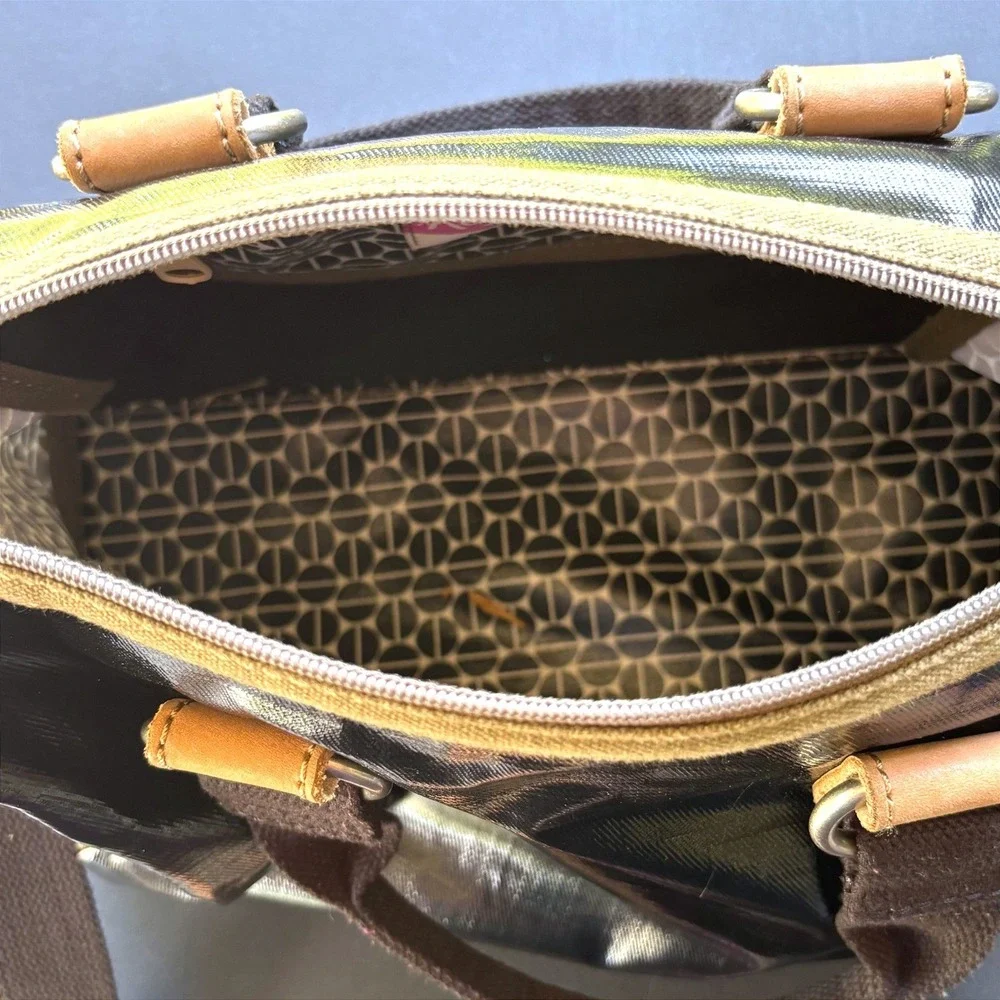 Fossil Key-Per Black‎ Coated Canvas Satchel Geometric Print Crossbody Bag
